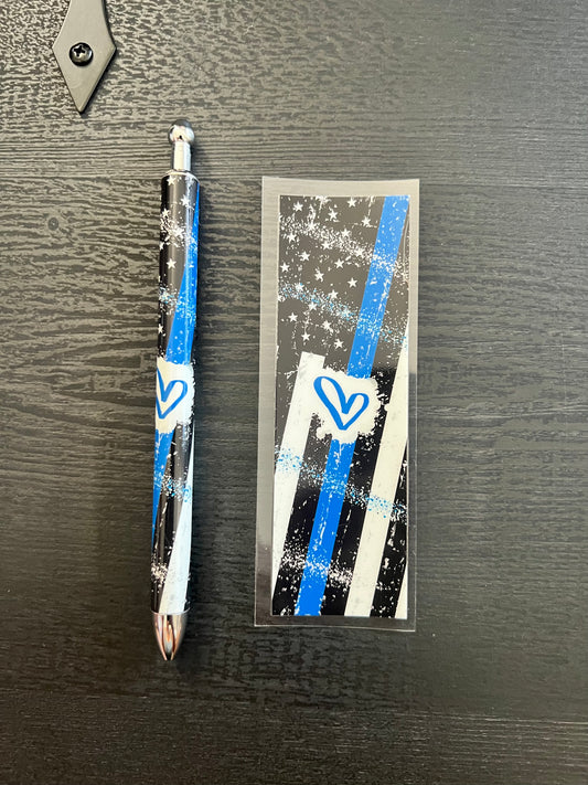 Stainless Steel Blue Line Flag Pen